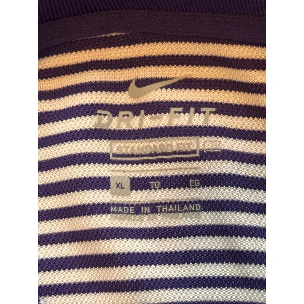 Nike TCU Golf Dri-FIT Mens X-Large Purple White Stripe Polo Shirt XL Horned Frog